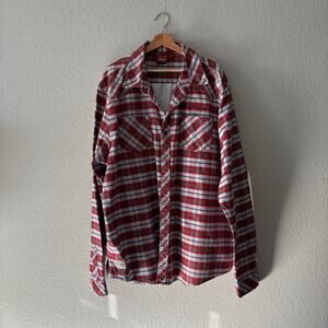 INDIAN MOTORCYCLE Flannel Button-Up Red/White Sz 3XL All-American Summer Cowboy